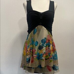 Anerican Rag Black Tank Top Dress with Floral Chiffon Skirt